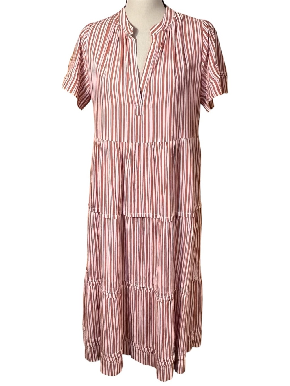 Trovata Pink, Brown and White Striped Tiered Maxi Dress Sz-S